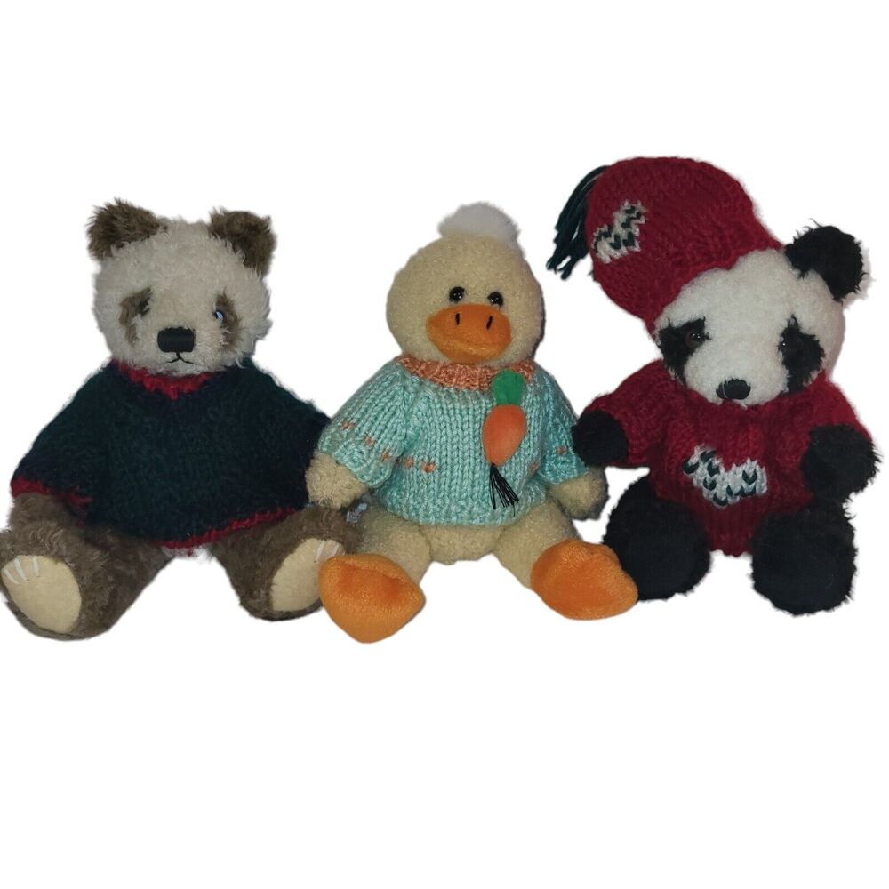 Hugfun Plush Lot 3 Panda Teddy Bear Yellow Duck Stuffed Animal Toy‎ Costco 9"